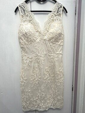 Soieblu Ivory Floral Lace Bridal Mini Dress Size M Worn Once